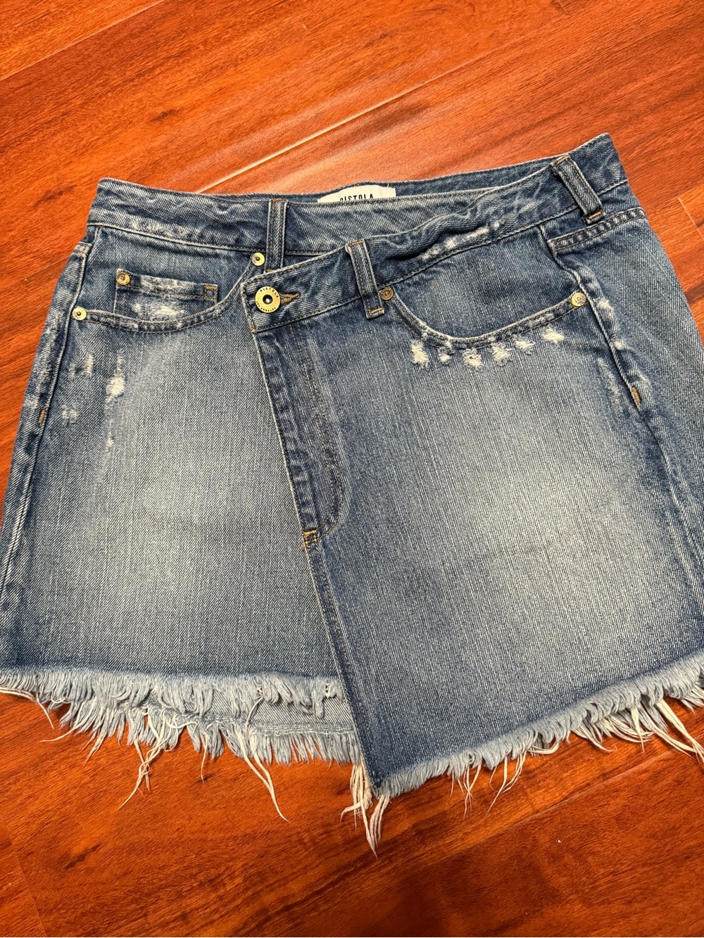 Pistola Light Blue Denim Skirt with Distressed Detail